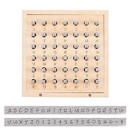 PandaHall Elite 42pcs 3~5mm Matte Iron Number Alphabet Punch Sets, Uppercase Alphabet A to Z, Number 0 to 9 Metal Stamp Punch Tool Kit for Metal Wood Leather Plastic DIY Jewelry Making, Platinum