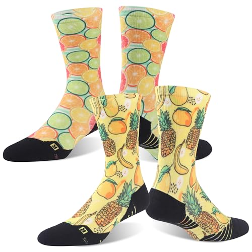 HUSO Hiking, Cycling and Running Socks for Men and Women, Funky Printed Sports Socks 2 Pairs