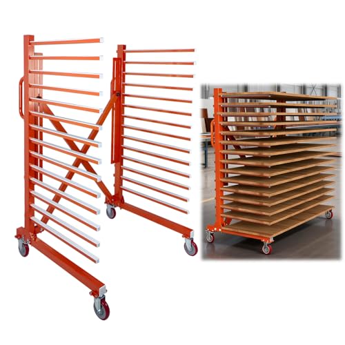 CC LOT Industrial 15-Tier Paint Drying Rack with Wheels, Width Adjustable 12-58, 110 lbs Per Shelf, Heavy Duty Metal Drying Stand for Cabinet Doors, Factory, Professional Use