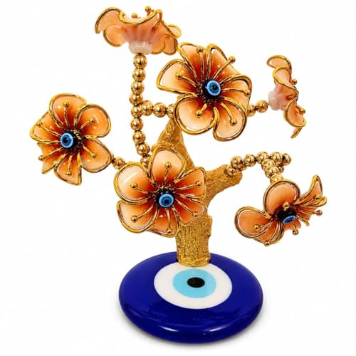 Image of Luxury Evil Eye Flower Tree Showpiece for Home Decor | Golden Crystal Flower Bonsai Tree with Nazar Protection Base | Decorative Tabletop Ornament for Living Room, Office & Gift Purpose