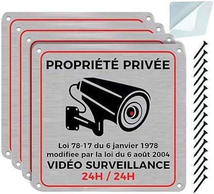 AUA SIGNALETIQUE - Autocollant propriété privée sous alarme vidéo surveillance 24H /24-75x105 mm