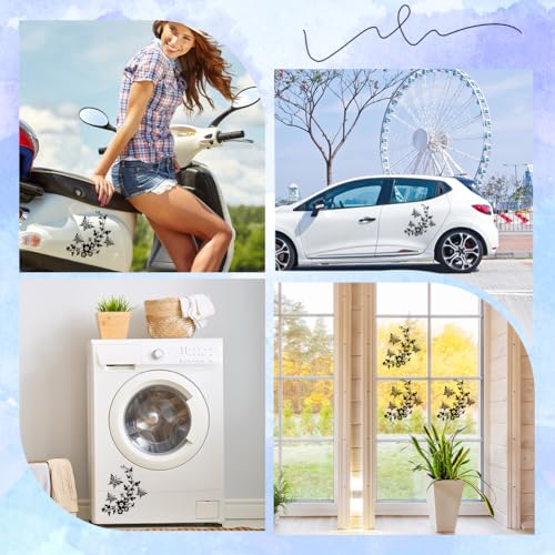 Image of GORGECRAFT 6 Sheets Butterfly Car Decal Set Black Flower Car Decals Car Rearview Mirror Stickers Decals Vinyl Waterproof Sticker Women Car Stickers for Auto Truck SUV Wall Art Laptop