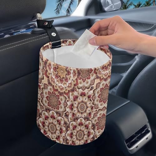 Image of Mandala Flower Car Trash Can, Cute Trash Bag, Waterproof Hanging Car Organizer for Front Seat, Back Seat, Floor, Headrest