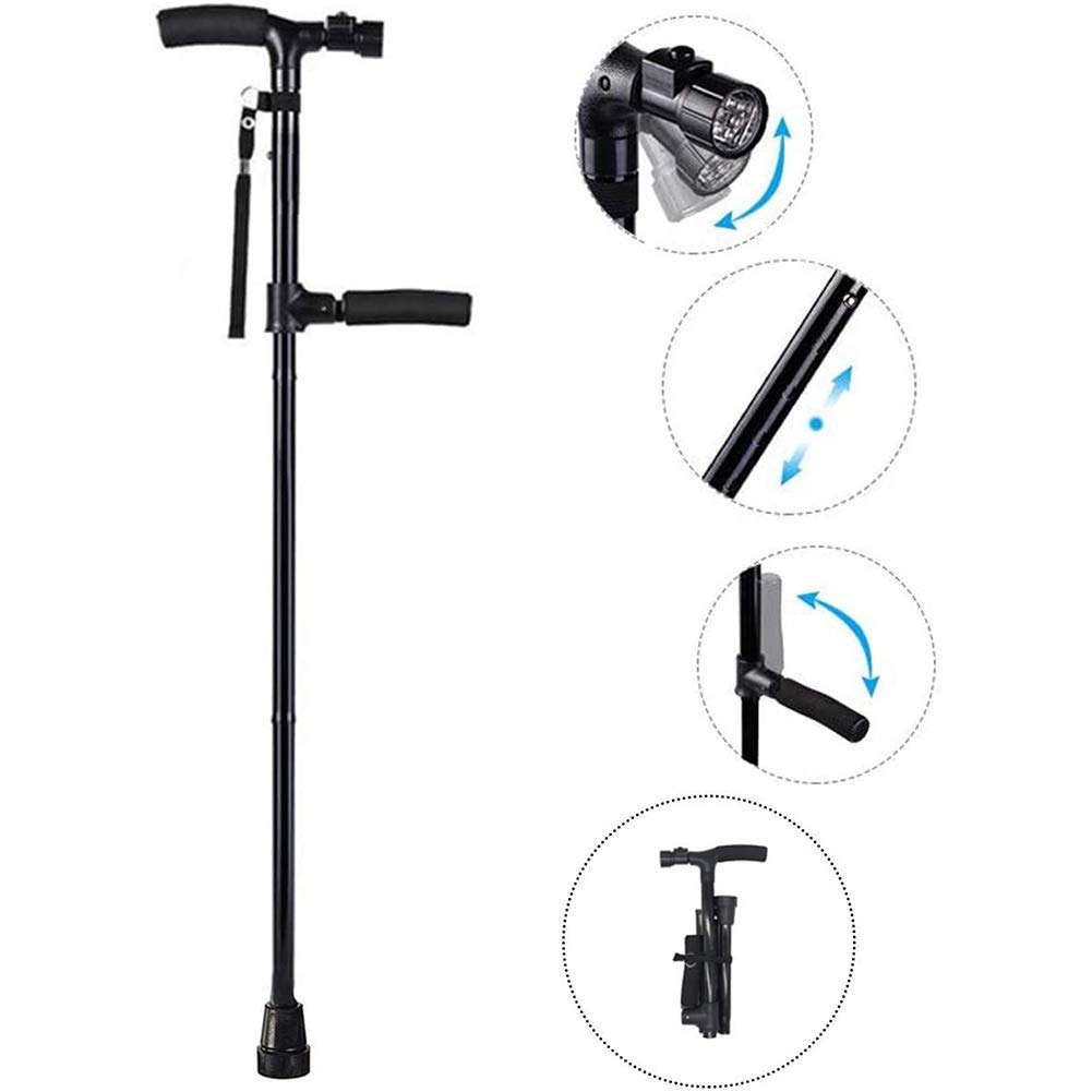 Bastón Plegable con luz LED para Hombres y Mujeres, bastón Plegable de Altura Ajustable para Personas Mayores con luz con Mango Lateral, Plegable y portátil (Negro 83) Star of Light