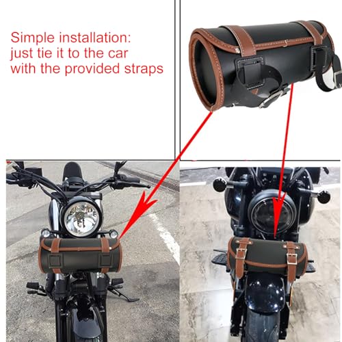 Sac de guidon pour moto et sacoche de selle rétro en cuir étanche avec sangles - 7