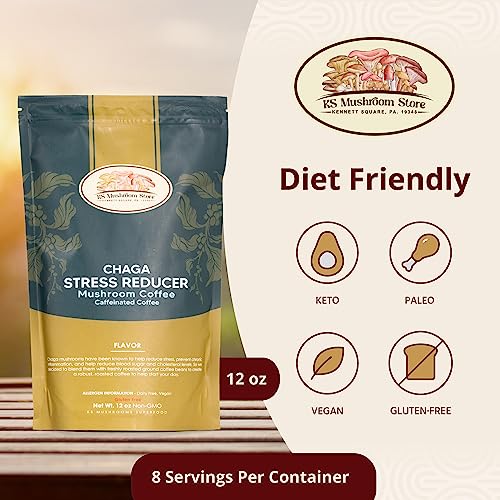 Ks Mushroom Store Immune Health Boost Mushroom Coffee With Chaga Mushrooms - Stress Reducing Ground Coffee Formula 12 Ounces #TOP2