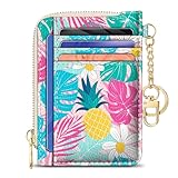 GIANCOMICS Slim Wallet Credit Card Holder Women, Tropical Pineapple Rfid Blocking Small Card Case, Keychain Thin Pocket Curved Zipper Wallet, Travel Card Holder PU Leather, Ladies Female Gift