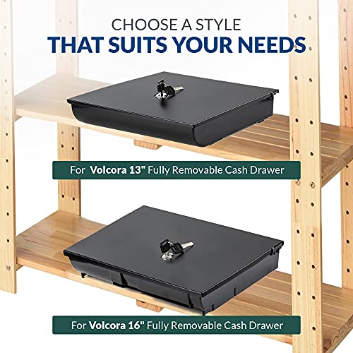 Cash Drawer Tray With Locking Cover - 14.1 X 13 X 2.5 Inch Metal Cash Lock Box With Lid - 5 Bill / 8 Coin Cash Tray Money Organizer - Fits Volcora 16” Cash Registers With Fully Removable Tray #TOP6
