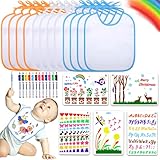 👶 【Baberos Bebes Para Pintar Atención】:Cuando su pintura esté lista, se recomienda plancharla con una plancha (no plancha de vapor) para fijar el color y dejarla reposar durante 24 horas antes de limpiarla. El babero bebe recien nacido para pintar es muy fácil de limpiar. Y cuando las manchas se eliminen, conservarán para siempre el patrón que dibujaste con el rotulador y las imágenes que hiciste.