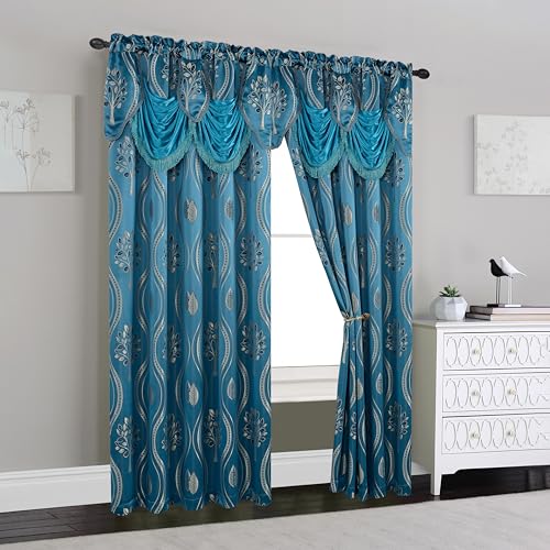 Image of Elegant Comfort Luxurious Beautiful Curtain Panel Set with Attached Valance and Backing 54 inch X 84 inch (Set of 2), Navy Blue