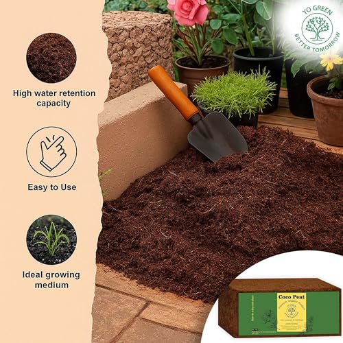 Image of 100% Natural Cocopeat Block for Garden Plants Organic Agricultural Compost Coco Peat for Indoor & Outdoor Fertilizer Kitchen Terrace Gardening Khaad (1 Kg)