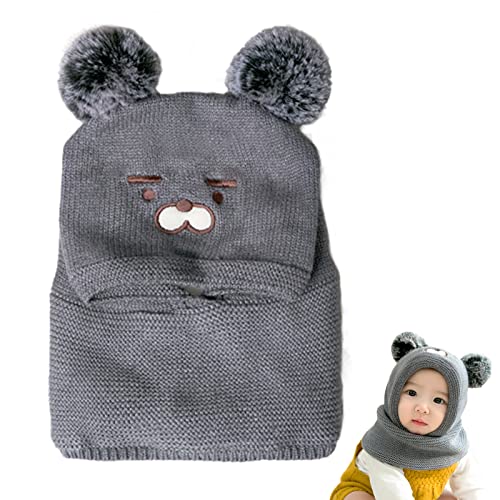 CLDURHGE Bonnet d'hiver pour Bébé, Bonnet avec Écharpe, bBonnet Tricoté Chaud avec Doublure en Polaire, Adapté à l'hiver en Plein Air (Gris) Cover