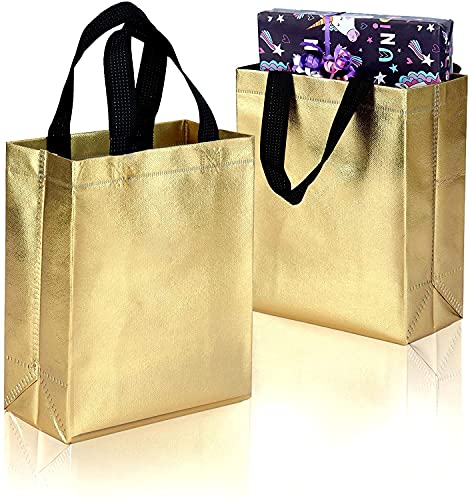 Image of DOUBLE R BAGS Reusable Small Gift Bags - Elegant Gold Shopping Bags with Handles for Weddings, Birthdays, and Return Gifts - Eco-Friendly & Durable.