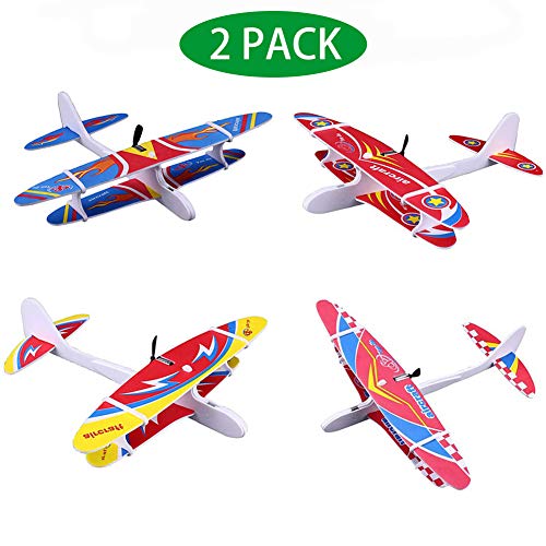 2 Pack Electric Airplane Toys,4 Color Flying Glider Plane for Kids Outdoor Sport Toy, Foam Education Glider Aeroplane for boys Adults, Family Flying Game Toy,Gift for Kids Teens, Random Pattern