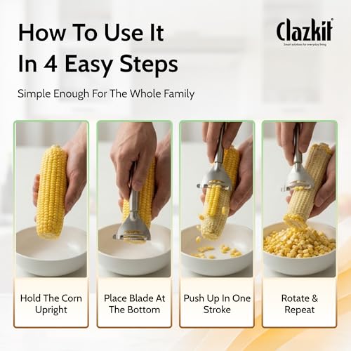 Image of Clazkit Stainless Steel Corn Peeler Tool - Heavy Duty Corn Stripper, Sweet Corn Kernel Remover, Serrated Blade Corn Cutter, Kitchen Tool for Fast Corn Peeling-Pack of 1