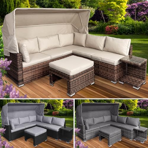 Polyrattan Lounge-Insel mit LED Braun