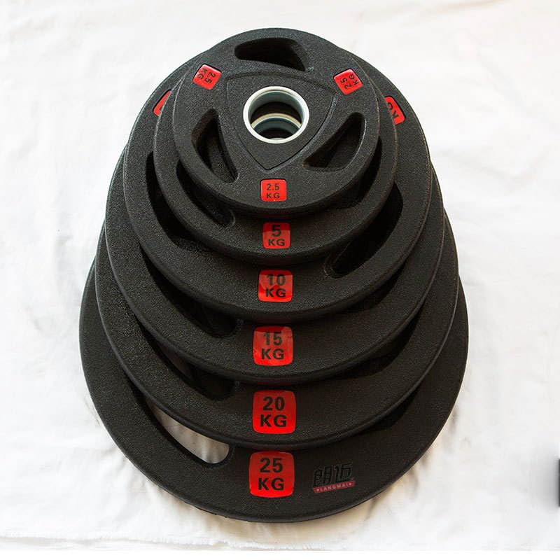 BIPOWER Disco Olimpico Recubierto de Goma con 3 Agarres - Pesas Profesionales 2,5kg a 25kg 50mm (Venta en unidades)