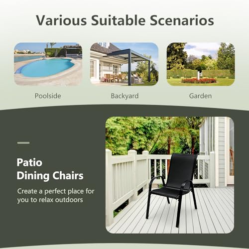 Image of Giantex Patio Chairs Set of 4, Stackable Outdoor Dining Chairs with Breathable & Quick-Dry Fabric & Armrests for All Weather, Lawn, Backyard, Poolside,Porch, Deck, 330 LBS Capacity (Black)