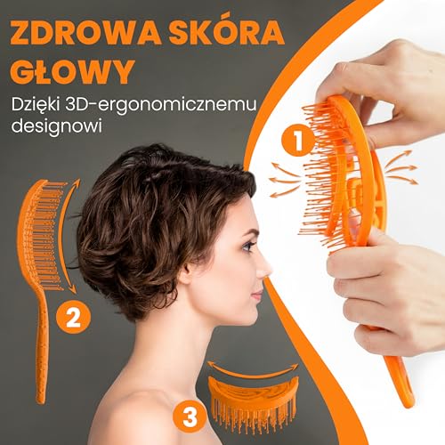 Walcora Szczotka Do Włosów Bez Ciągnięcia – Szczotka Rozplątująca & Detangler Dla Kobiet, Mężczyzn I Dzieci - Do Loków, Mokrych, Cienkich I Długich Włosów, Hair Brush – Pomarańczowy