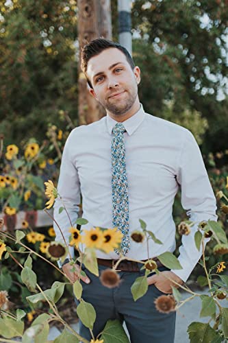 Image of DAZI Men's Skinny Tie Floral Print Cotton Necktie, Great for Weddings, Groom, Groomsmen, Missions, Dances, Gifts.