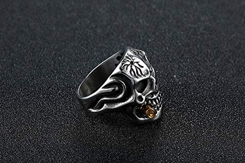PAURO Mens Stainless Steel Domineering Cubic Zirconia Inlay Skull Skeleton Rings Gothic Biker Devil Jewelry4