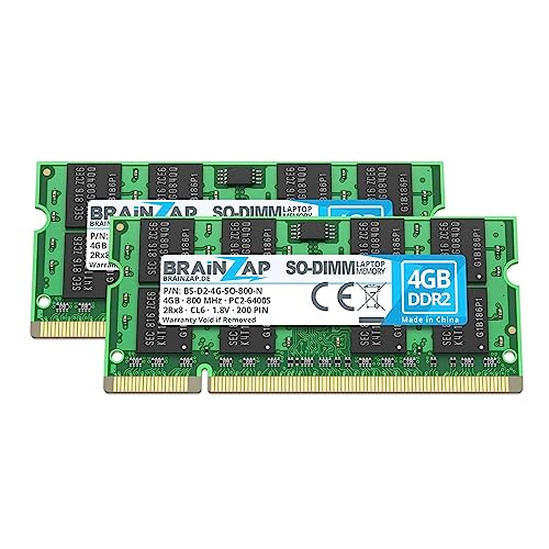 BRAINZAP 8GB (2X 4GB) DDR2 RAM SO-DIMM PC2-6400S 2Rx8 800 MHz 1.8V CL6 Notebook Laptop Arbeitsspeicher BRAINZAP 8GB (2X 4GB) DDR2 RAM SO-DIMM PC2-6400S 2Rx8 800 MHz 1.8V CL6 Notebook Laptop Arbeitsspeicher