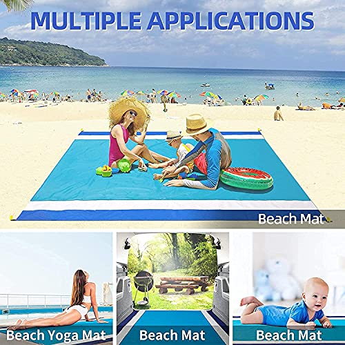 Jaslite Beach Blanket Sand Proof, 83”X79” Sand Free Picnic Blanket Mat Lightweight Oversized Sandless Blanket With Storage Pockets, 4 Anchor Loops & Metal Stakes For Travel, Camping, Hiking #TOP3