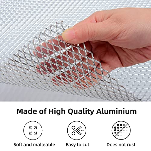 Image of AggAuto Universal 170 inchx40 inch Car Grill Mesh - Aluminum Alloy Automotive Grille Insert Bumper Rhombic Hole 6x12mm, One of the Most Multifunctional Shape Grids Silver