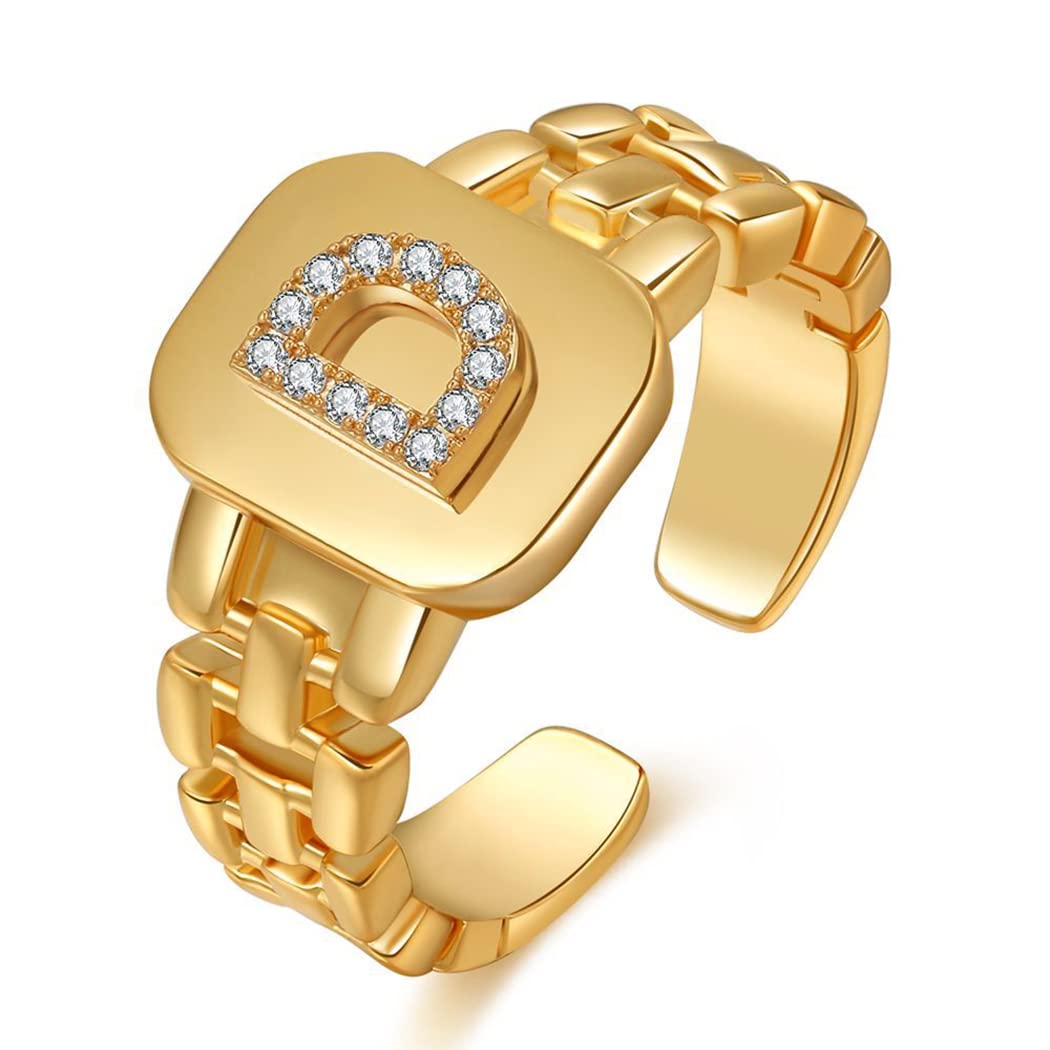 Anillos con Inicial para Mujer, Anillo con Letra Inicial de Oro Grueso para Adolescentes y niñas, Anillos Ajustables con Alfabeto AZ para Mujeres y niñas, joyería chapada en Oro de 18 Quilates