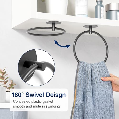 Image of Matte Black Bathroom Towel Ring - SUS304 Stainless Steel Bathroom Towel Rack, Susswiff Adhesive Wall Mounted Hand Towels Holder, Towel Hanger for Bathroom Organizer, Kitchen Storage