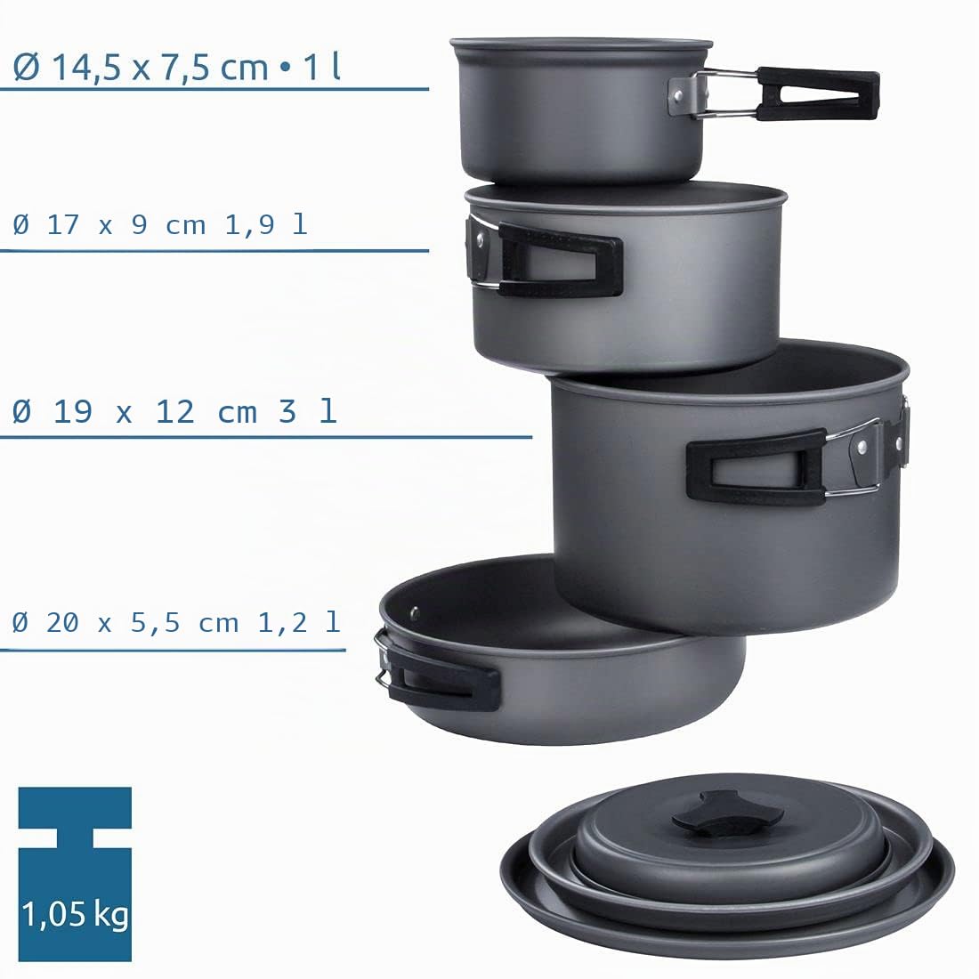 yourGEAR Ranger V - Set di padelle per 4-5 uomini, 7 pezzi, in sacchetto a rete