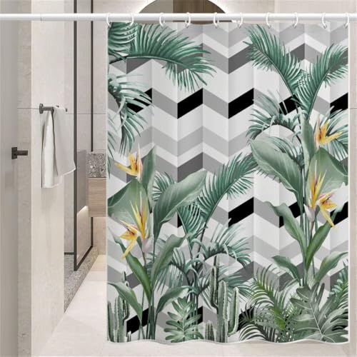 Rideau douche 240x200 cm imperméable à motif plantes vertes en polyester