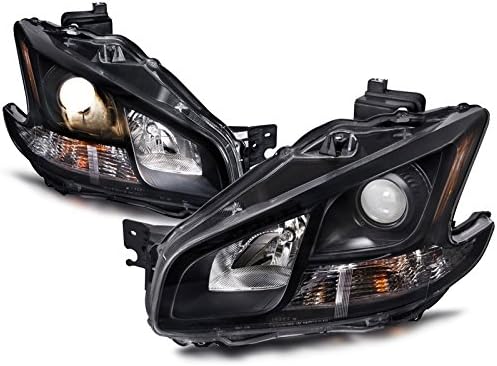 PERDE Black Housing Halogen Headlights Compatible with Nissan Maxima 2009-2014 Includes Left Driver and Right Passenger Side Headlamps