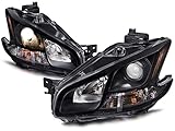 PERDE Black Housing Halogen Headlights Compatible with Nissan Maxima 2009-2014 Includes Left Driver and Right Passenger Side Headlamps