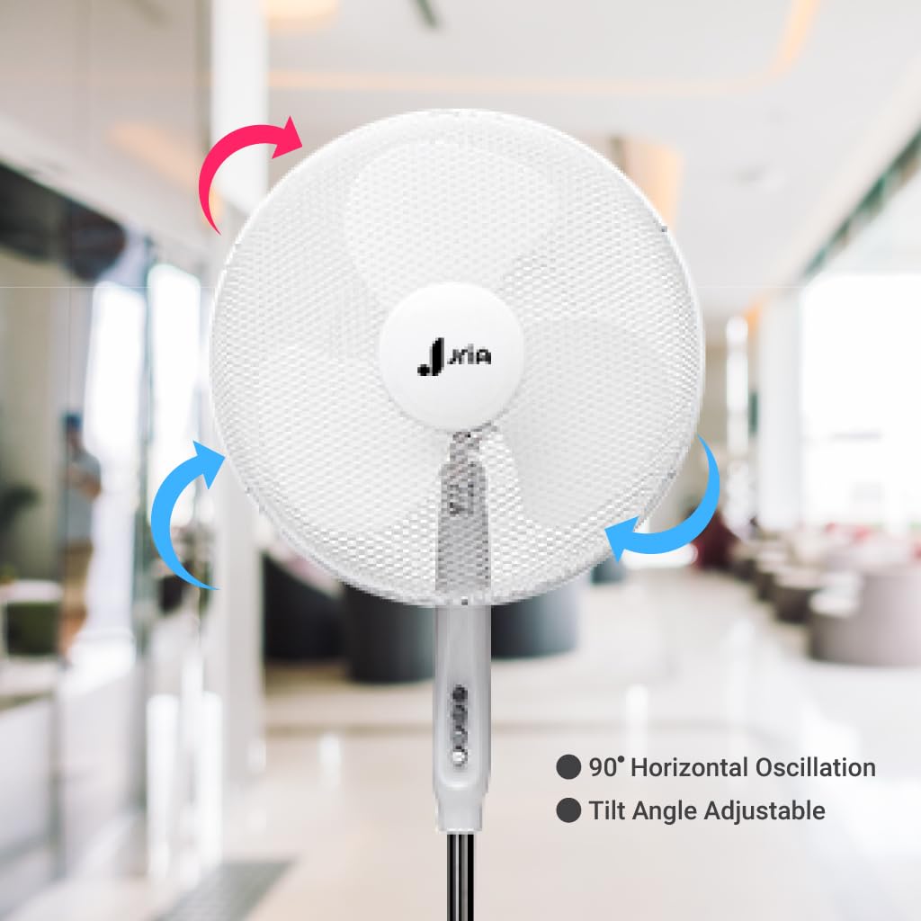 Standventilator 40 cm 16 Zoll leiser ECO Ventilator mit 3 Stufen oszillierend 90° höhenverstellbar starker Luftstrom geräuscharm energiesparend ideal für Wohnzimmer Büro Schlafzimmer Weiß