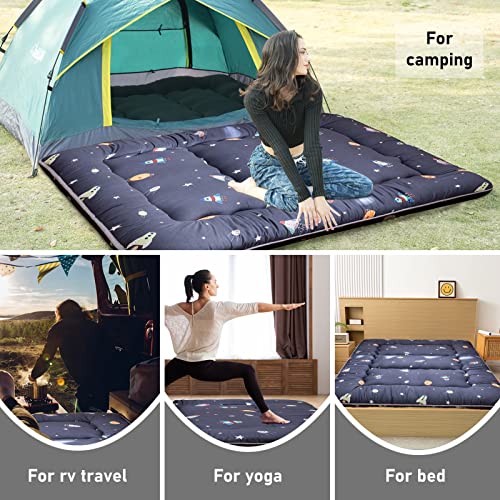YOSHOOT Navy Space Futon Floor Mattress for Adults, Japanese Thicken Futon Mattress Foldable Floor Bed Camping Mattress, with Canvas Storage Bag, Navy, Twin Size