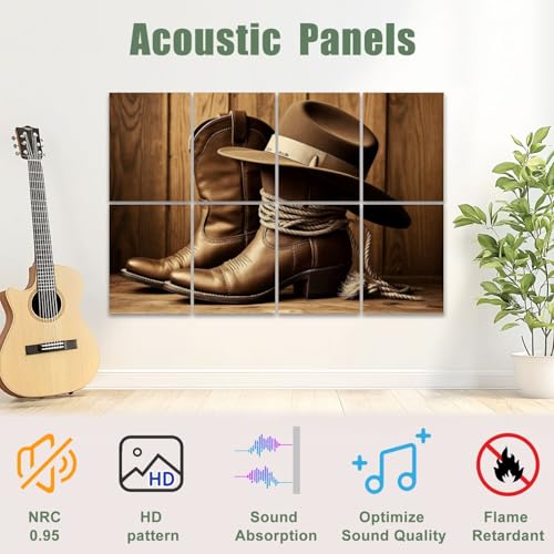 8 Pack Paneles Acústicos de Arte Absorbentes de Sonido Decoración Occidental Cuerda de Madera Tonos Cálidos Textura Natural Paneles Decorativos para Pared Autoadhesivos para Estudios de Grabación Oficina 48"x32" miniatura 3