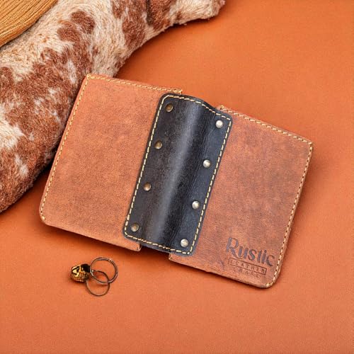 Image of Full Grain Leather Wallet for Men - Slim Card & Cash Holder with Easy Card Pull Strap, ID Window, Minimalist Brown Bifold