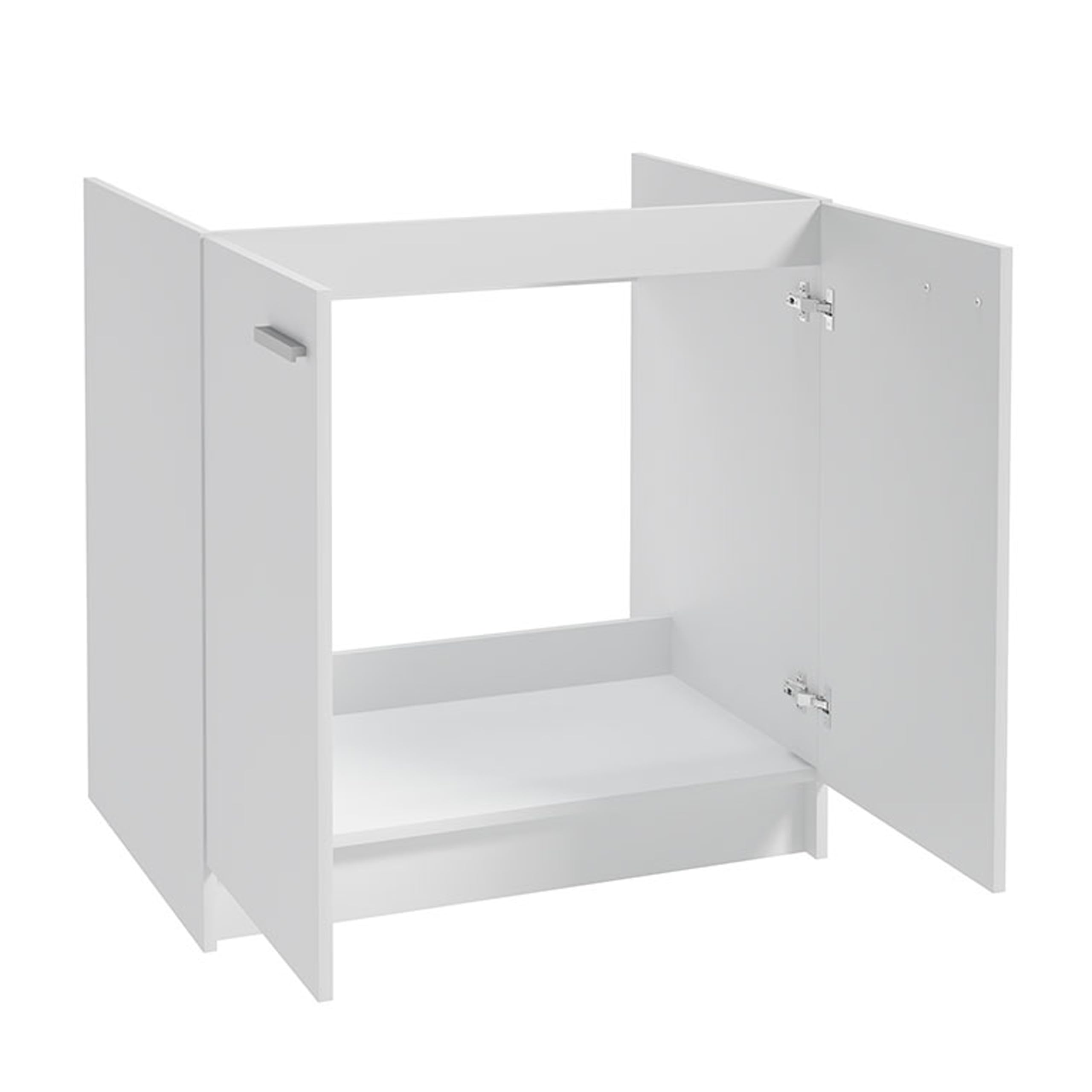 Möbel Spüle mit Unterschrank 80 cm Weiß Küchenspüle 2-Kammer & Edelstahl-Spülbecken kompakter Spülenunterschrank für Küche, Standschrank 49 cm Tiefe Siphon Montagefertig