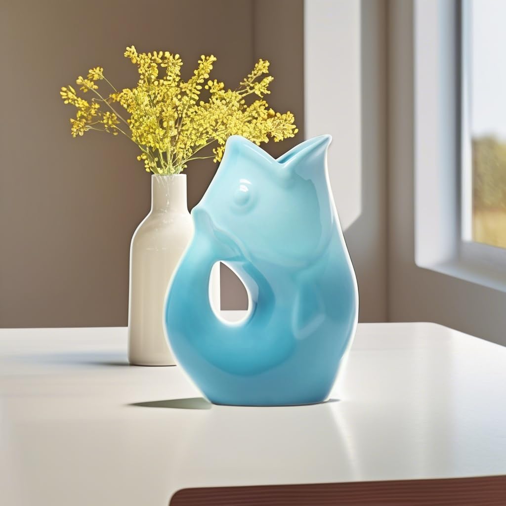 Gurgle Pot Fish Pitcher - Gradient Blue | Duży wazon na kwiaty lub dzbanek do napojów | Naczynia do serwowania na przyjęcia | Naczynia do wnętrz i na zewnątrz | Stoły do kawy i jadalni Centerpieces