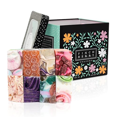 FinchBerry 8 Bar Soap Set Natural Shea Coconut Oil Rich Scents Lush Lather Ideal Gift Box for Everyday Comfort and Self Care 8 Vegan Handmade Bars 15 25 oz Each