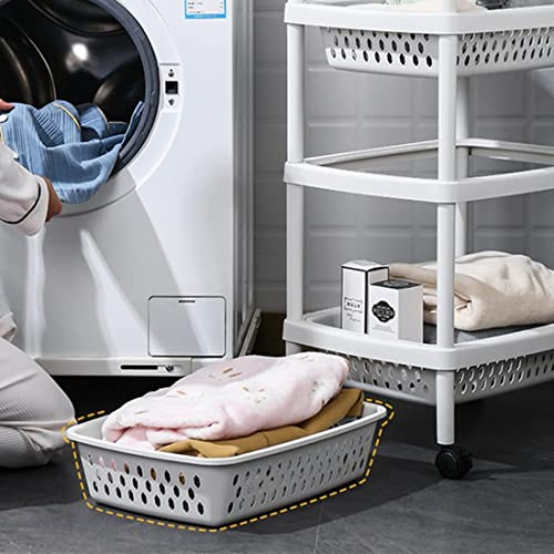 Ruishetop 3 Layers Plastic Rolling Storage Cart Vegetable Organizer Shelf Rack Storage Tower Utility Cart With Wheels And Removable Baskets, For Kitchen Laundry Room Bathroom Office Home (White) #TOP3