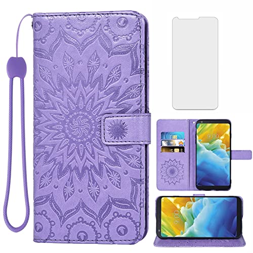 Phone Case for LG Stylo 4 Wallet Cases with Tempered Glass Screen Protector and Leather Slim Flip Cover Card Holder Stand Cell Accessories Stylo4 Plus LGstylo4 Sylo4 4+ Q Stylus Stlo4 Women Purple