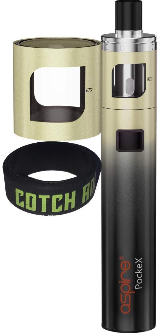 Anniversary Edition Aspire PockeX Starter E-Cigarette Vape Kit + funda de metal de repuesto + banda libre de nicotina (degradado dorado)