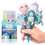BUNMO Cute Pens - Plush Fun Pens w/Soft Grip & 10 Colorful Refills - Gifts for Tweens - Fun Pencils for Kids - Ocean Animals - Gift for Teens - Squishies for Kids - Plush 5 Pack