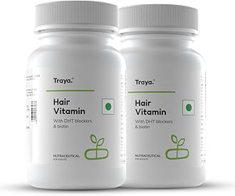 Traya Hair Vitamins Capsules, Natural Dht Blocker & Biotin For Hair Growth, Contains 12 Mcg Biotin, Vitamin A, C, D, E, B9, B12, Iron,Omega 3 & Bhringraj (60 Multivitamins For Hair) Pack Of 2