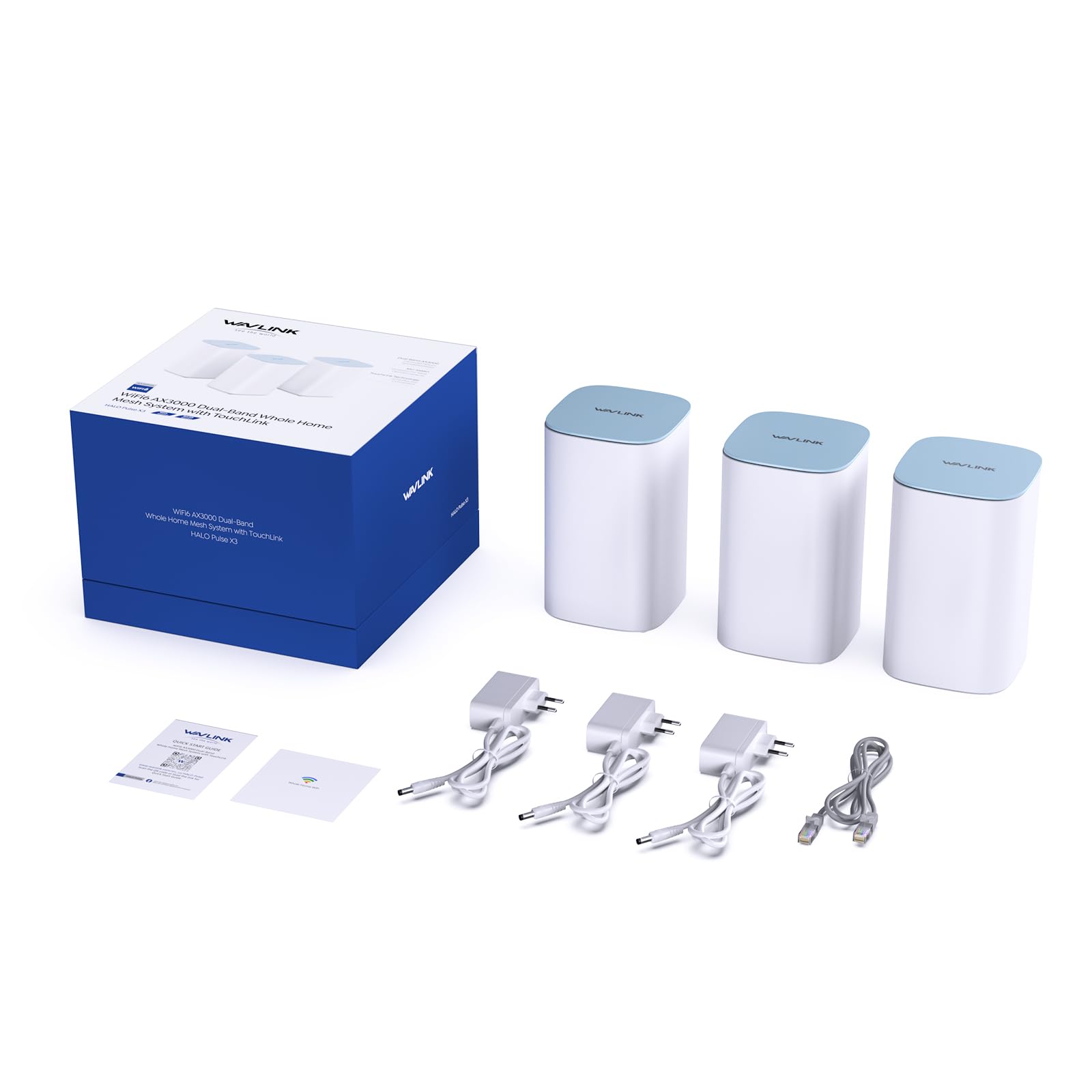 WAVLINK Sistema Mesh WiFi 6 AX3000 Dual Band (3-Pack) - Router/Estensore Mesh per Casa Intera, Copertura Fino a 4800 Sq.Ft., Connessione per 256 Dispositivi, VPN, 3 Porte Gigabit, 5 Antenne 5 dBi