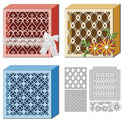 DELORIGIN 3D Square Box Cutting Dies Card Making Die Stencil Metal Hollow Card Die Cuts Card Scrapbooking Embossing Template Dies for Greeting Cards Craft Paper Album Invitation Festive Decor