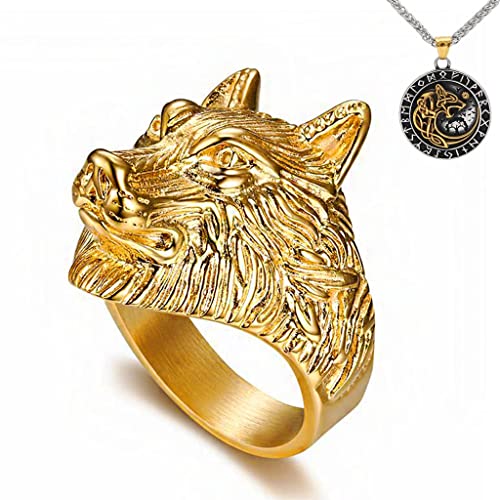 Collier bague homme Viking cadeau anniversaire Noël avec pochette amulette loup