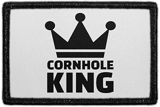 Cornhole King Hook & Loop Patch - 2x3 in - Pull Patch | Removable embroidered morale Patch, merrow edge border, low profile, polyester, washable, hook-backed, for hats, jeans, vests